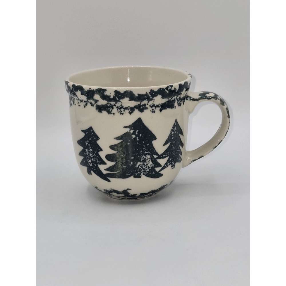 Folk Craft Green Pine Tree Mug Tienshan Rustic Cabin Lodge Coffee Cup Ceramic